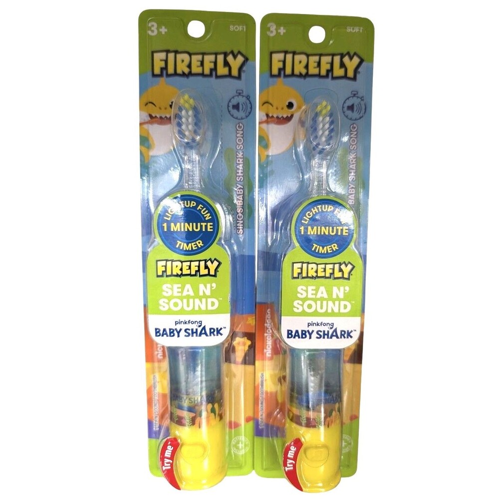 2 Pack Firefly Baby Shark Light-Up Timer Toothbrush Soft Bristles Sings Song New